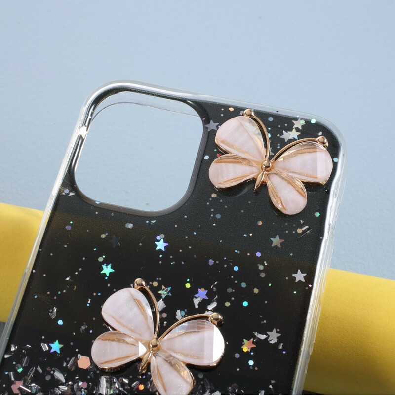 Coque iPhone 12 Max / 12 Pro Paillettes Papillons 3D