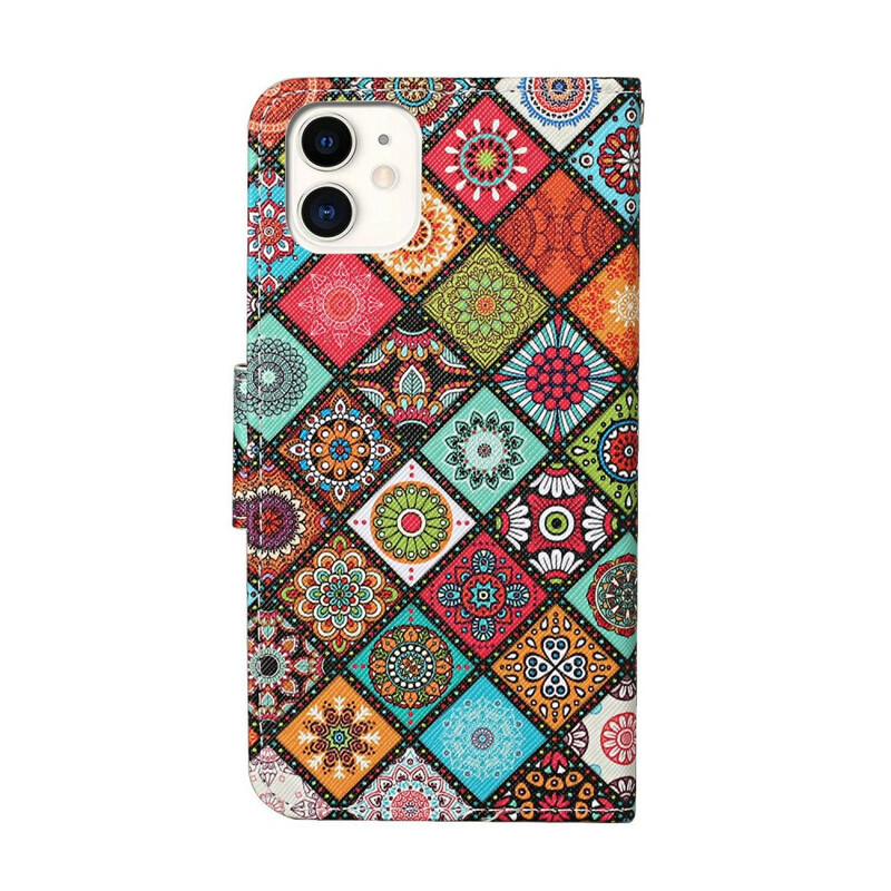 Housse iPhone 12 Max / 12 Pro Patchwork Mandalas avec Lanière