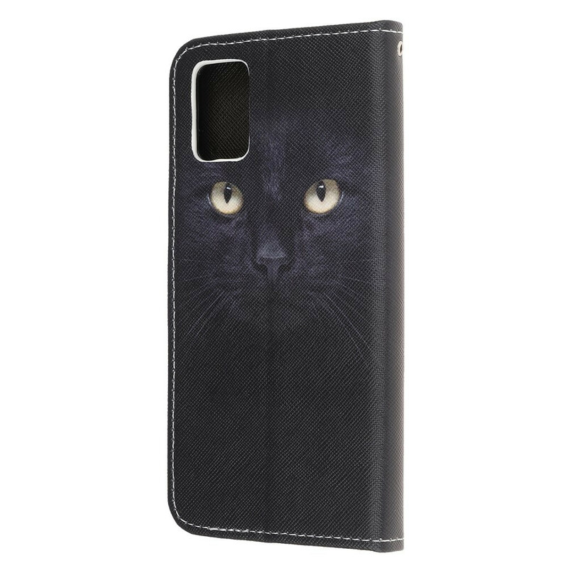 Housse Samsung Galaxy A31 Yeux de Chat Noir à Lanière