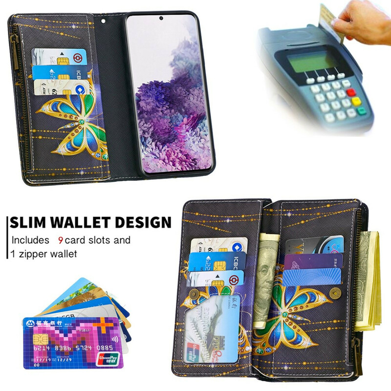 Housse Samsung Galaxy S20 Poche Zippée Papillons