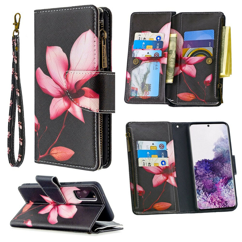 Housse Samsung Galaxy S20 Poche Zippée Fleur