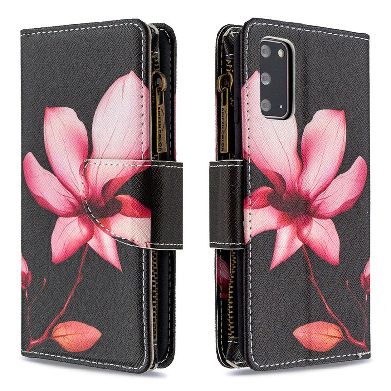 Housse Samsung Galaxy S20 Poche Zippée Fleur