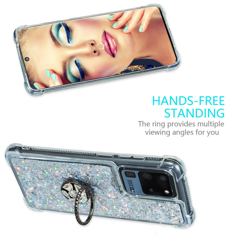 Coque Samsung Galaxy S20 Ultra Paillettes Anneau-Support