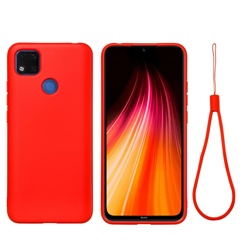 Coque Xiaomi Redmi 9C Silicone Liquide Avec Lanière