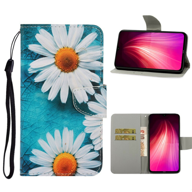 Housse Xiaomi Redmi Note 8T Marguerites à Lanière