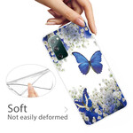 Coque Samsung Galaxy S20 FE Papillons Bleus et Fleurs d'Hiver