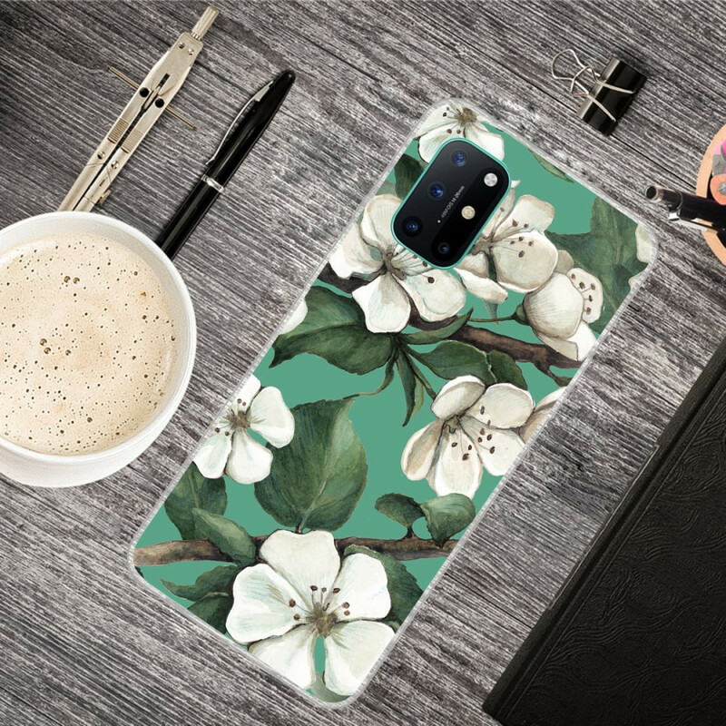 Coque OnePlus 8T Fleurs Blanches Peintes