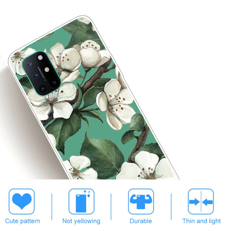 Coque OnePlus 8T Fleurs Blanches Peintes