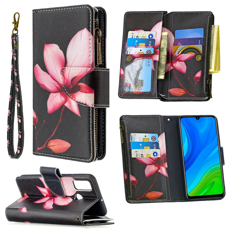 Housse Huawei P Smart 2020 Poche Zippée Fleur