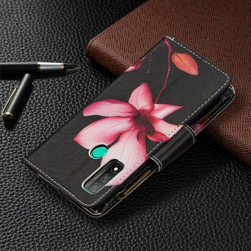 Housse Huawei P Smart 2020 Poche Zippée Fleur