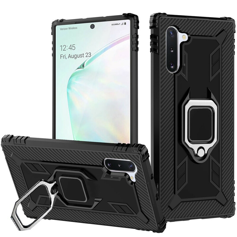 Coque Samsung Galaxy Note 10 Ring et Fibre Carbone