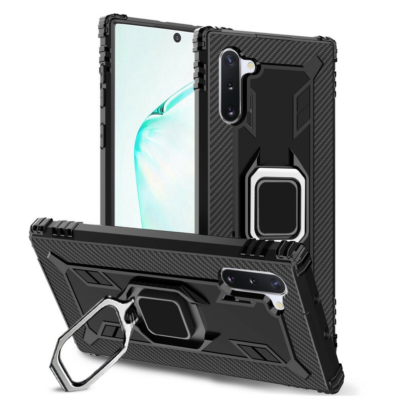 Coque Samsung Galaxy Note 10 Ring et Fibre Carbone