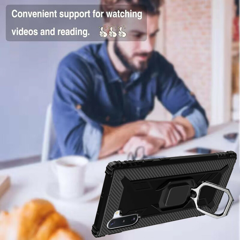 Coque Samsung Galaxy Note 10 Ring et Fibre Carbone