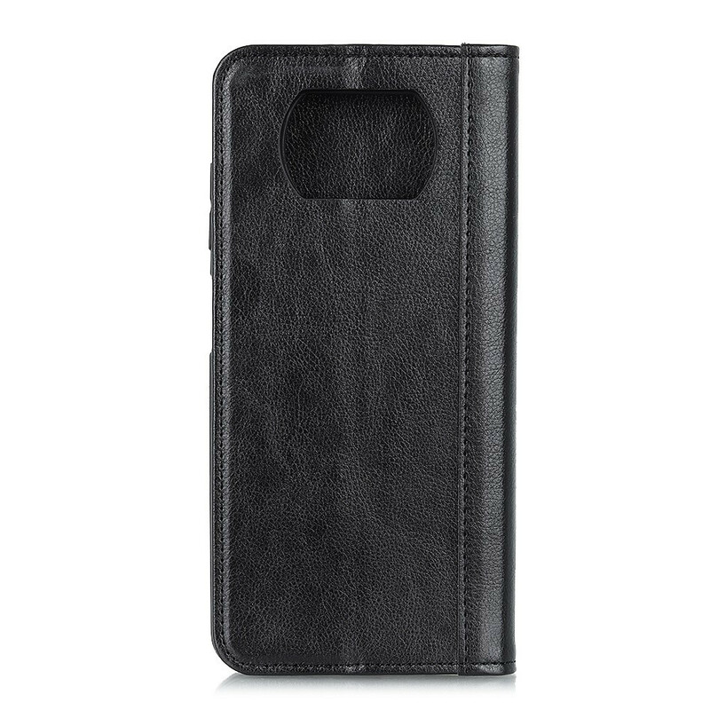 Flip Cover Poco X3 Cuir Litchi Fendu Élégance