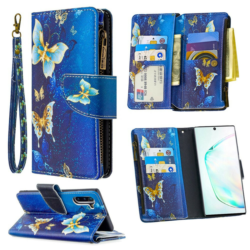 Housse Samsung Galaxy Note 10 Poche Zippée Papillons