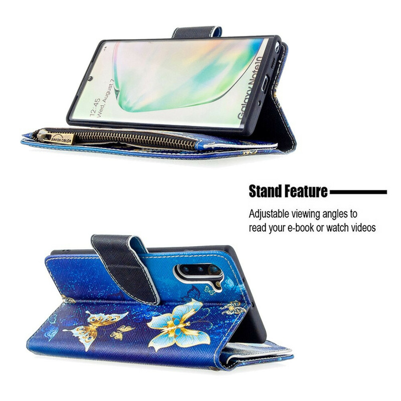 Housse Samsung Galaxy Note 10 Poche Zippée Papillons