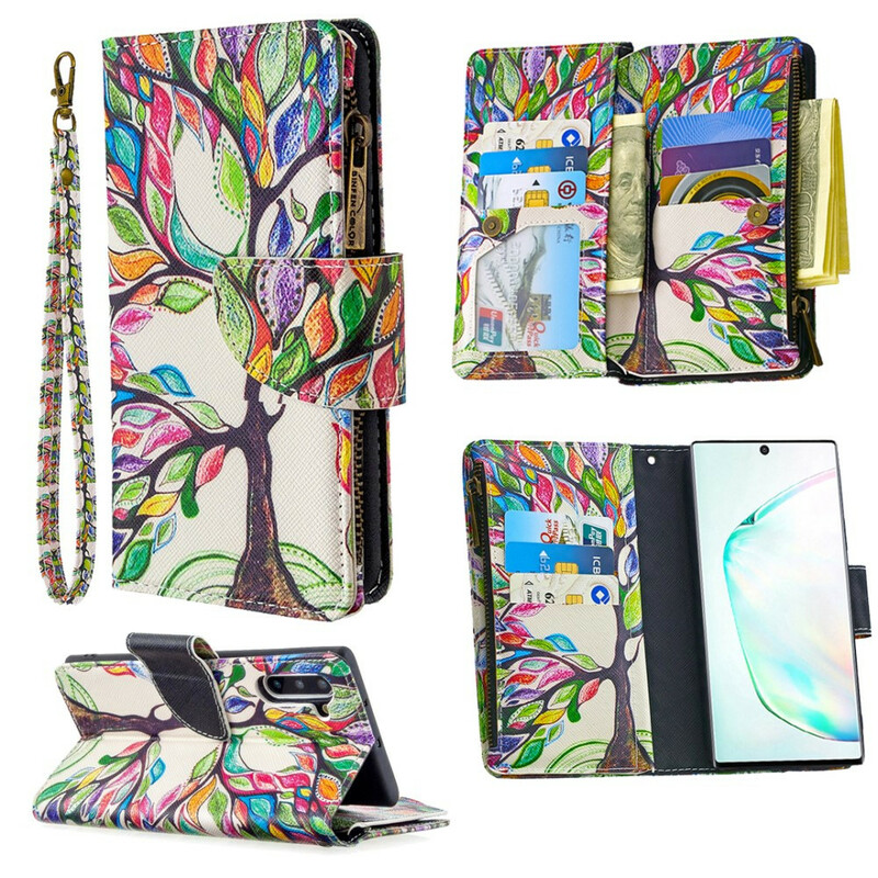 Housse Samsung Galaxy Note 10 Poche Zippée Arbre