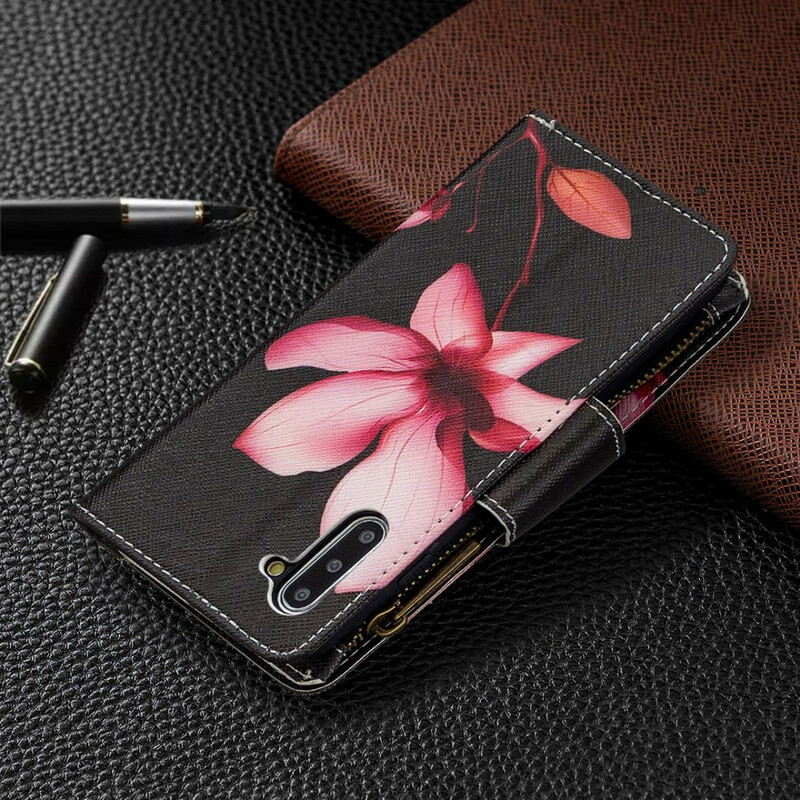 Housse Samsung Galaxy Note 10 Poche Zippée Fleur