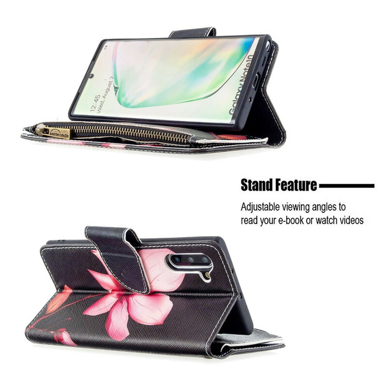 Housse Samsung Galaxy Note 10 Poche Zippée Fleur