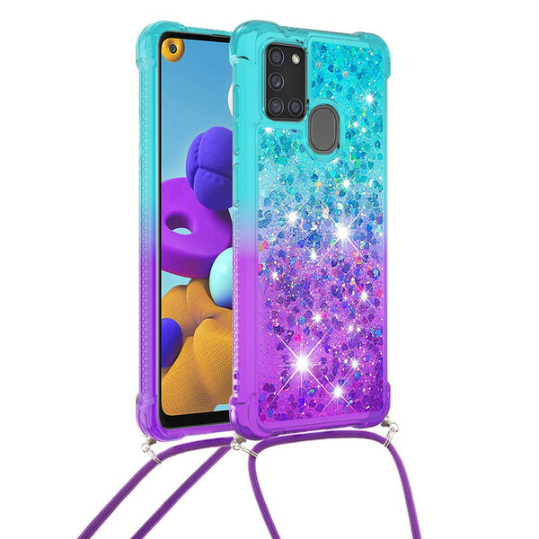 Coque Samsung Galaxy A21s Silicone Paillettes et Cordon