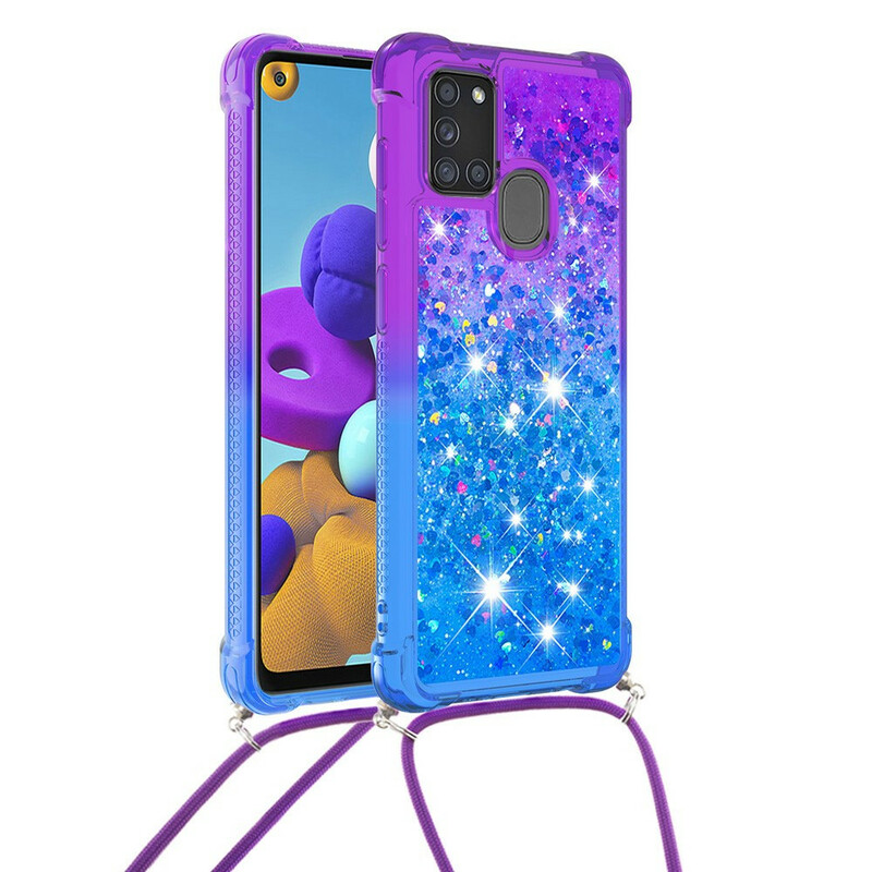 Coque Samsung Galaxy A21s Silicone Paillettes et Cordon