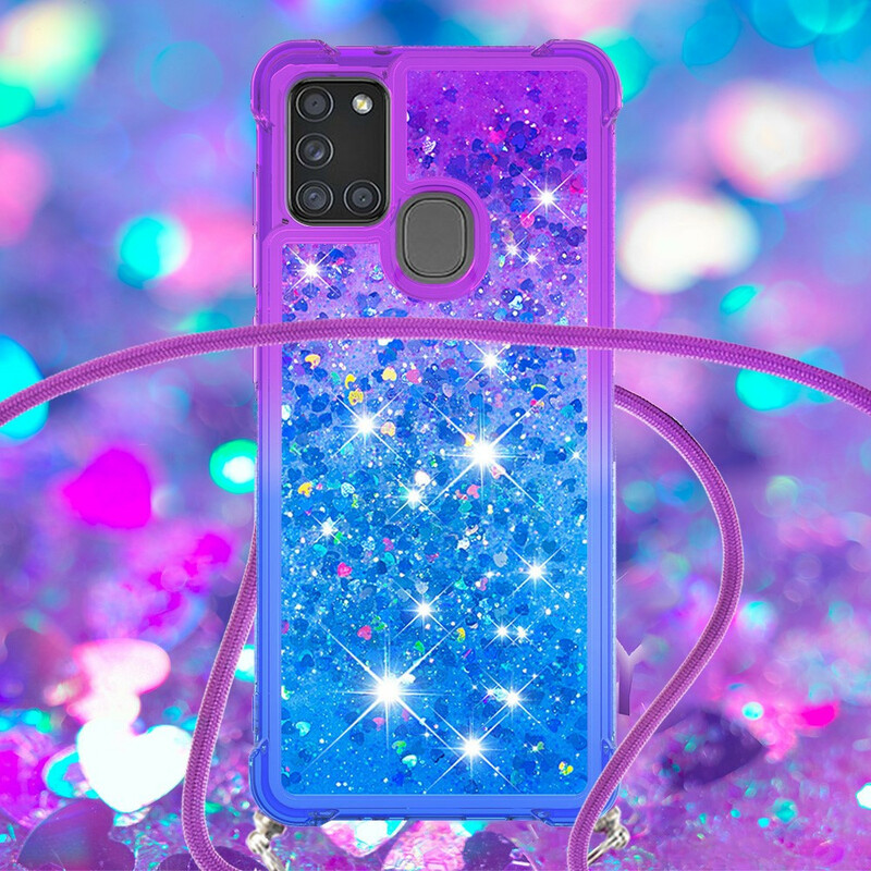 Coque Samsung Galaxy A21s Silicone Paillettes et Cordon