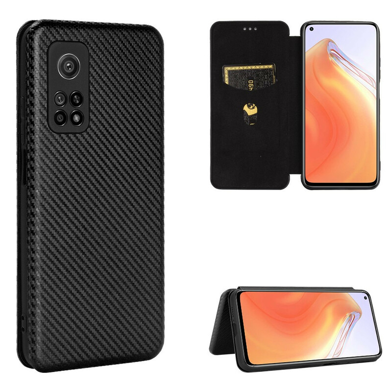 Flip Cover Xiaomi Mi 10T / 10T Pro Fibre Carbone avec Anneau Support