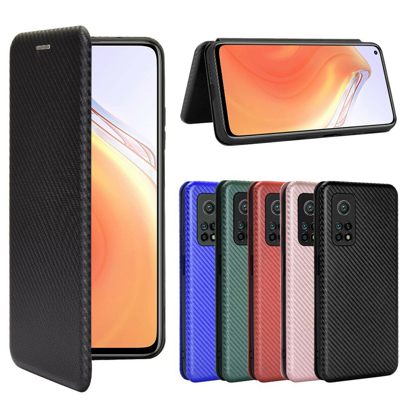 Flip Cover Xiaomi Mi 10T / 10T Pro Fibre Carbone avec Anneau Support