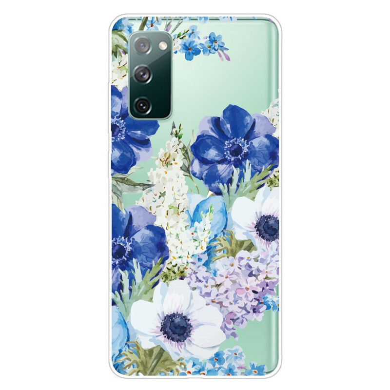 Coque Samsung Galaxy S20 FE Transparente Fleurs Bleues Aquarelle