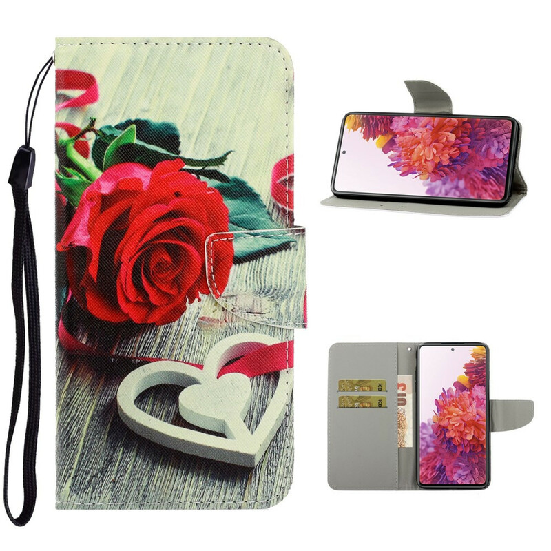 Housse Samsung Galaxy S20 FE Rose Romantique à Lanière