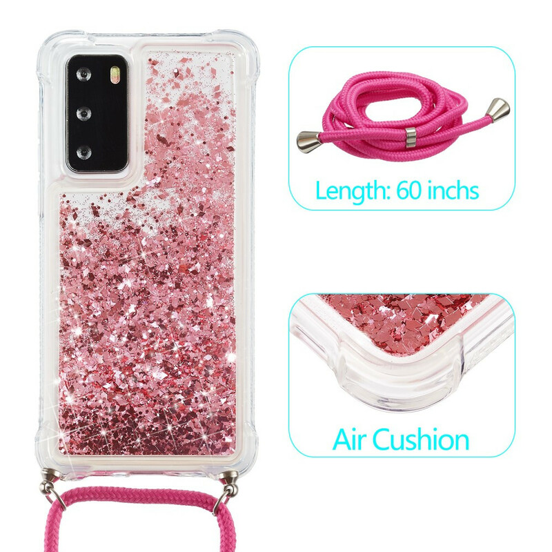 Coque Huawei P40 Paillettes avec Cordon