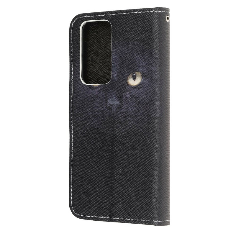 Housse Xaiomi Mi 10T / 10T Pro Yeux de Chat Noir à Lanière