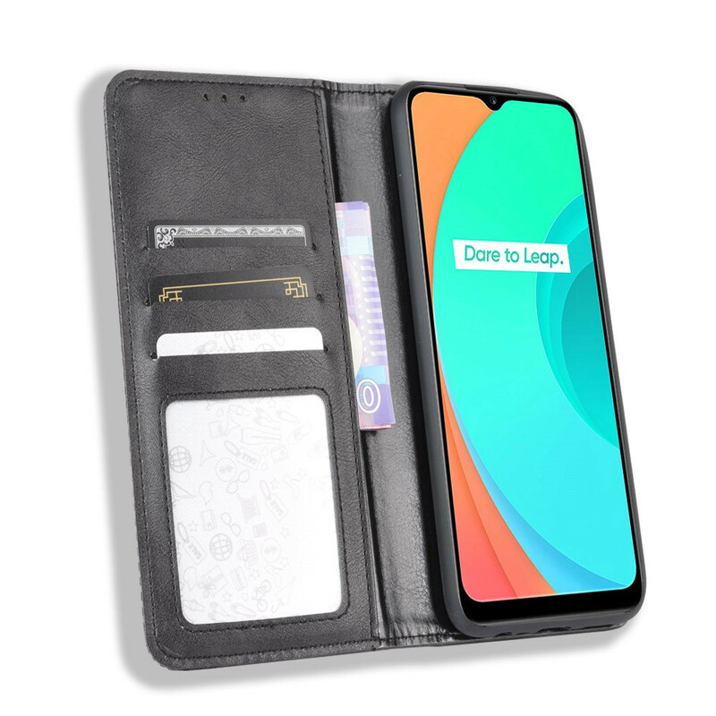 Flip Cover Realme C11 Effet Cuir Vintage Stylisé