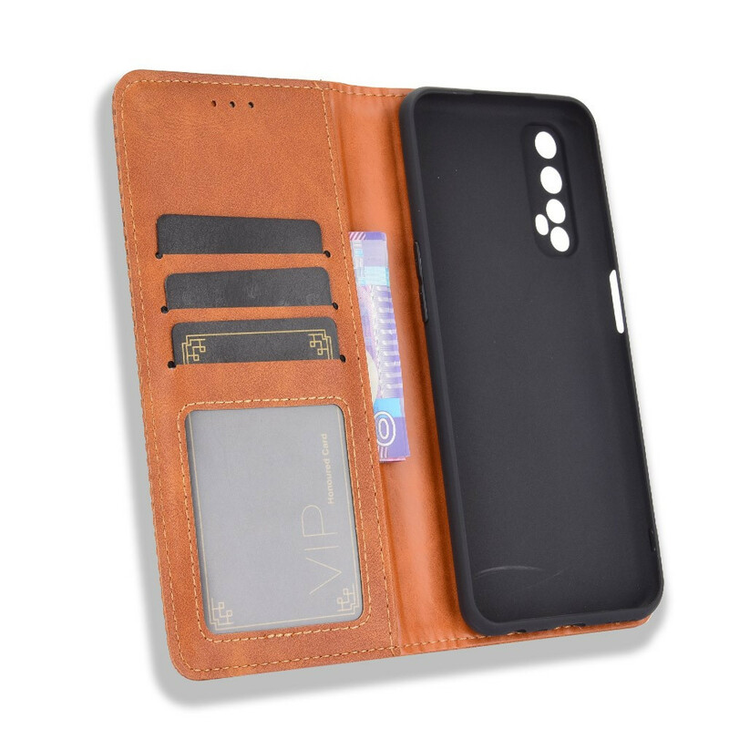 Flip Cover Realme 7 Effet Cuir Vintage Stylisé