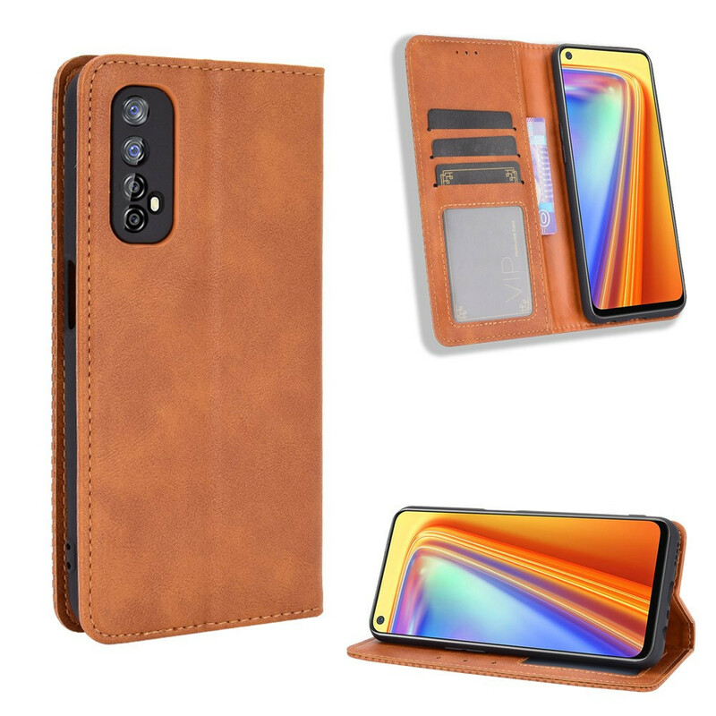 Flip Cover Realme 7 Effet Cuir Vintage Stylisé