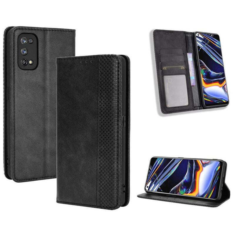 Flip Cover Realme 7 Pro Effet Cuir Vintage Stylisé