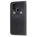 Housse OnePlus N100 Yeux de Chat Noir à Lanière