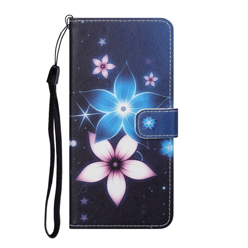 Housse Huawei P Smart 2021 Fleurs Lunaires à Lanière