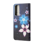 Housse Huawei P Smart 2021 Fleurs Lunaires à Lanière