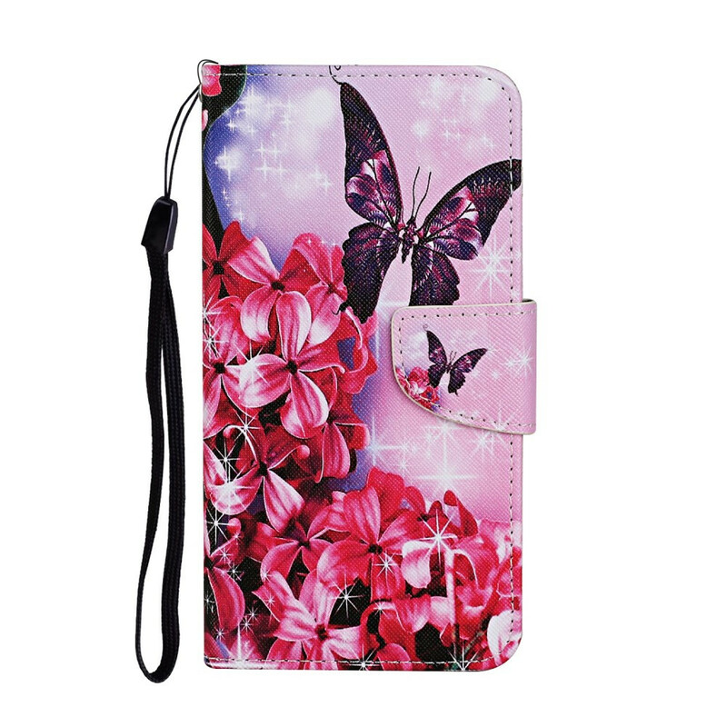 Housse Huawei P Smart 2021 Papillons Floraux Lanière