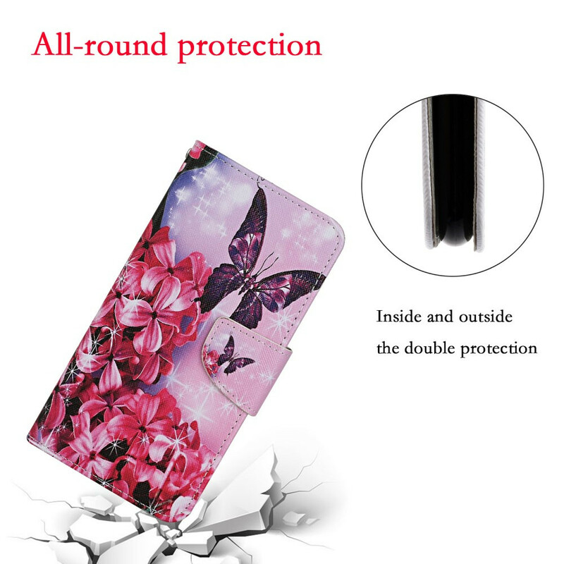 Housse Huawei P Smart 2021 Papillons Floraux Lanière