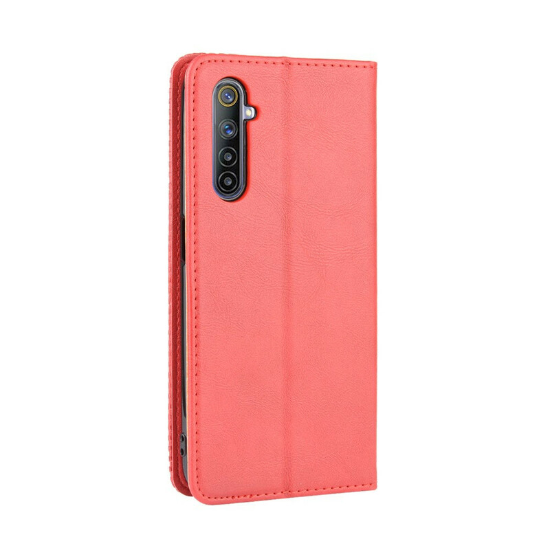 Flip Cover Realme 6 Effet Cuir Vintage Stylisé