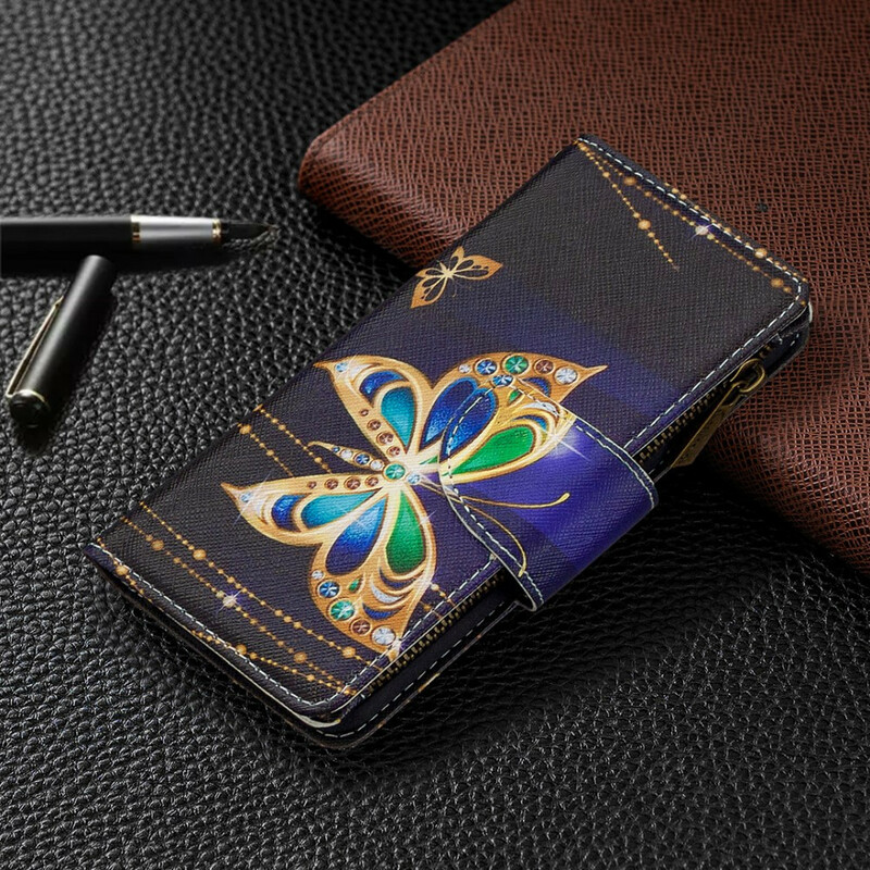 Housse Oppo Find X2 Neo Poche Zippée Papillon Royal