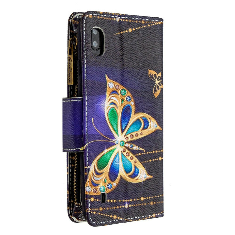 Housse Samsung Galaxy A10 Poche Zippée Papillon Royal