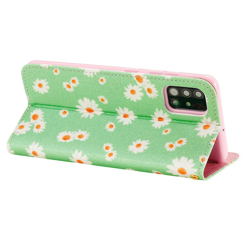 Flip Cover Samsung Galaxy A51 Simili Cuir Marguerites