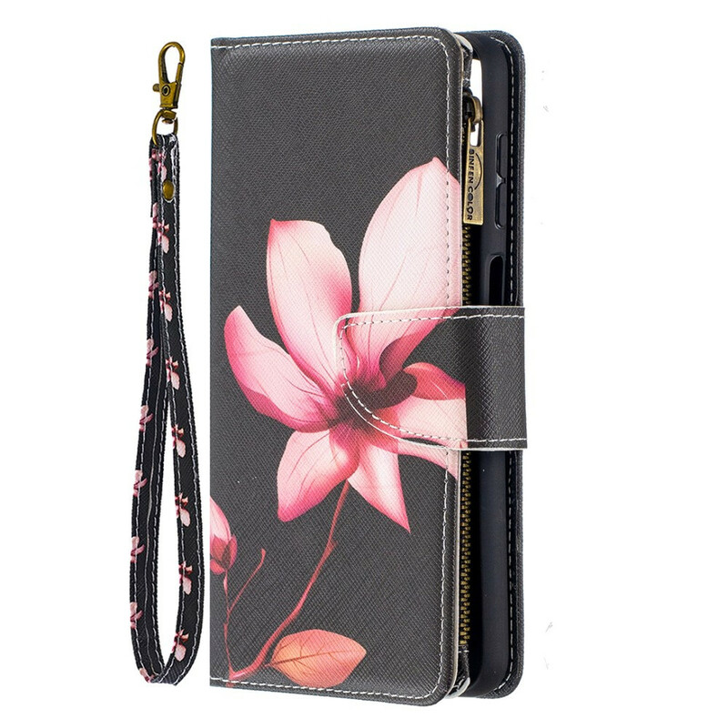 Housse Samsung Galaxy A12 Poche Zippée Fleur