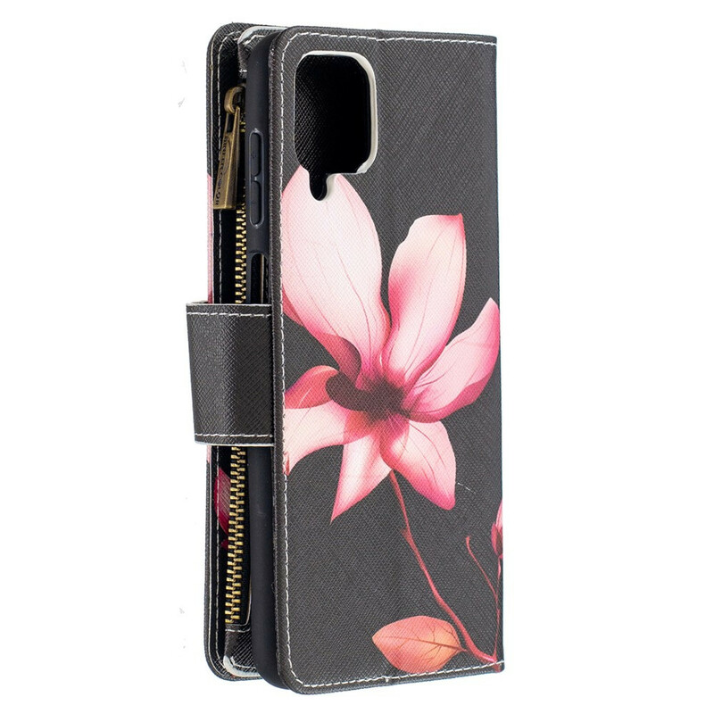 Housse Samsung Galaxy A12 Poche Zippée Fleur