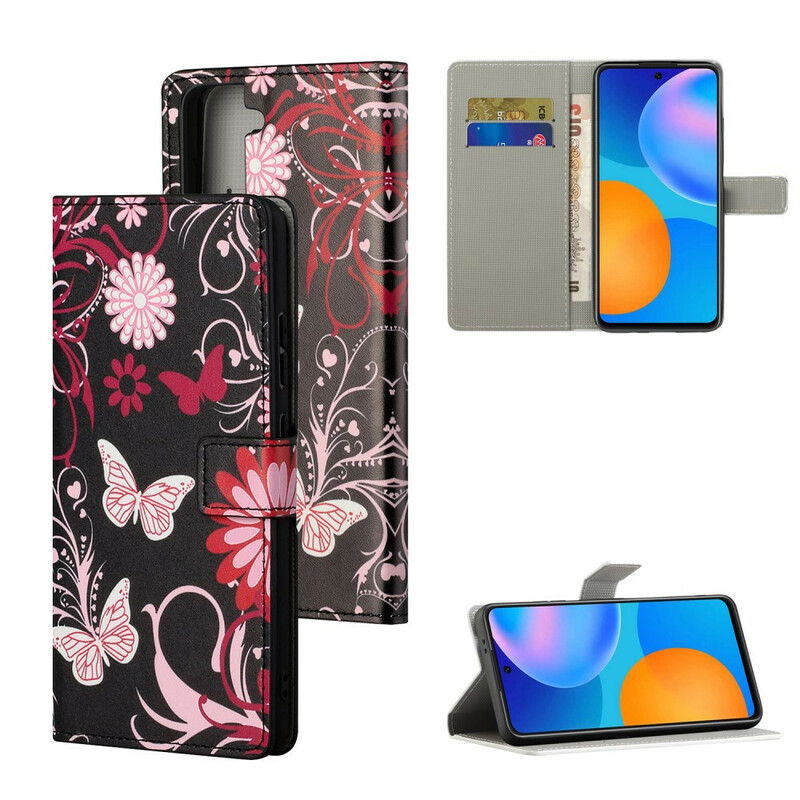 Housse Samsung Galaxy S21 5G Papillons et Fleurs