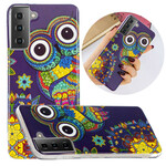 Coque Samsung Galaxy S21 5G Hibou Mandala Fluorescente