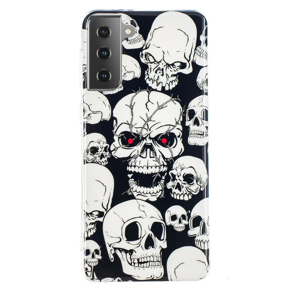 Coque Samsung Galaxy S21 5G Attention Têtes de Mort Fluorescente